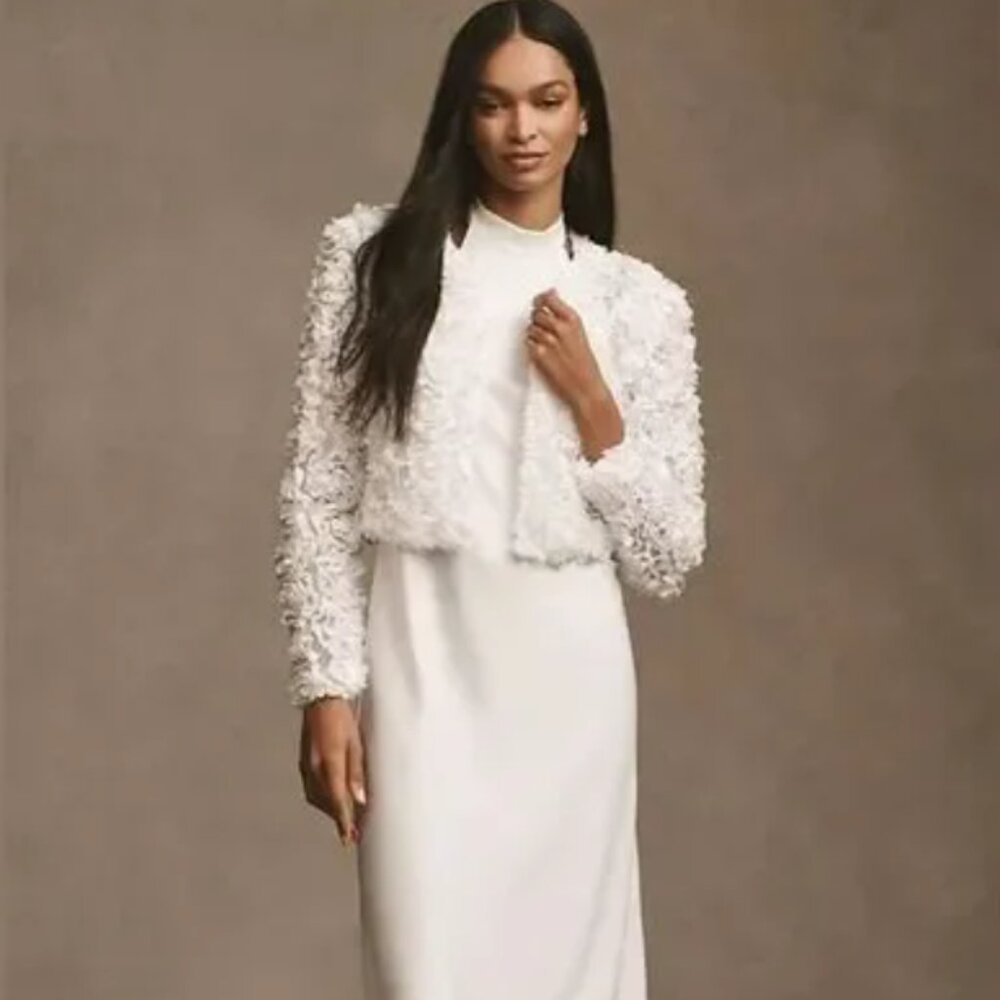 Anthropologie BHLDN Floral Bomber Jacket Bolero Wedding Bride Rehearsal